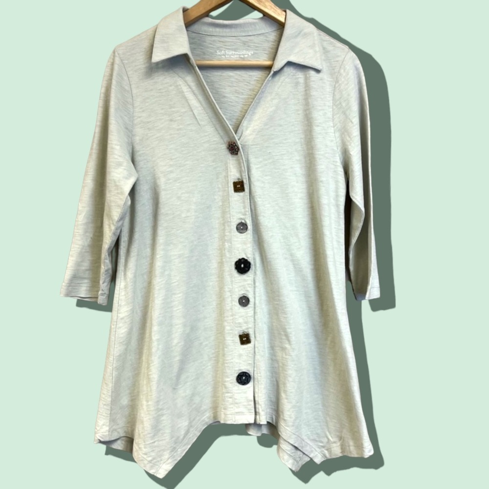 Soft surroundings Danielle button up tunic long sleeve cotton collared top small - Picture 1 of 11